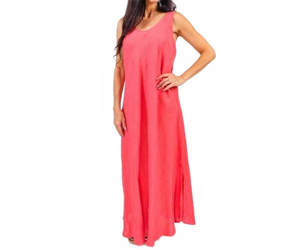 NEW TINA STEPHENS ITALY women's victory long linen tank dress in hibiscus